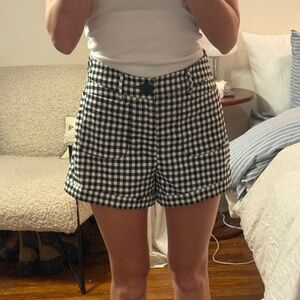 Women's Black and White Checkered Shorts
